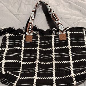 Black and White Woven Tote Bag